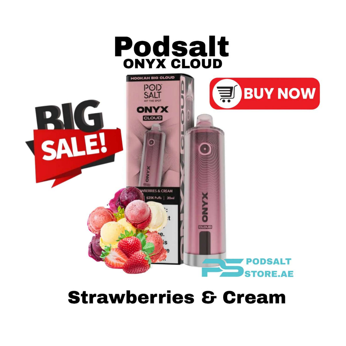 Pod Salt Onyx Cloud 25000 Puffs Strawberry & Cream