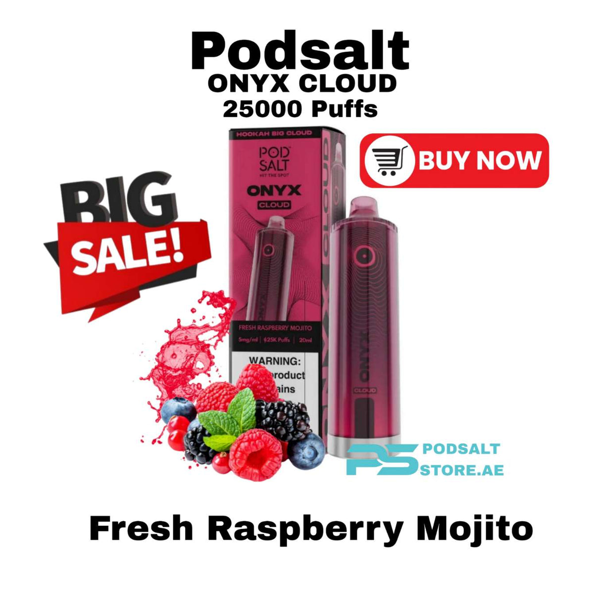 Pod Salt Onyx Cloud 25000 Puffs Fresh Raspberry Mojito